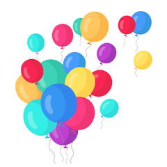 Bunch of helium balloon, flying air balls  isolated on white background. Happy birthday, holiday concept. Party decoration. Vector cartoon design