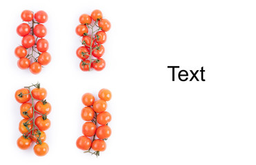 cherry tomatoes on a branch. conceptual photo of cherry tomatoes. macro conceptual, conceptual food photography, white background. isolated