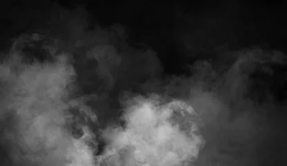 Fototapeten Nebel- und Nebeleffekt auf schwarzem Hintergrund. Rauchtextur-Overlays © Victor