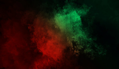 Abstract mystery smoke background . Green and Red texture overlays fog .