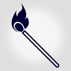 Burning match with fire, opened.Icon design style.