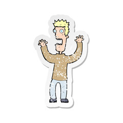 retro distressed sticker of a cartoon terrified man