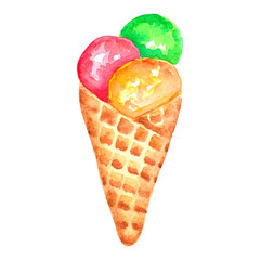 watercolor hand drawn ice cream isolated on white background.