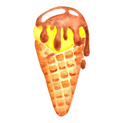 watercolor hand drawn ice cream isolated on white background.
