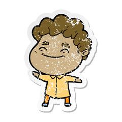 distressed sticker of a cartoon friendly man