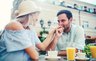 Romantic couple in the cafe. Dating, love, relationships