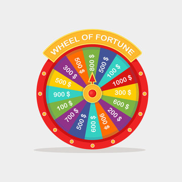 Wheel of fortune isolated on background. Roulette of fortune. Lottery, game in casino concept. Vector cartoon design