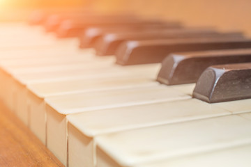 Vintage piano keys close up background