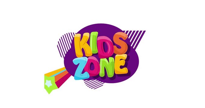 4K animation of the sign of the kids zone on background. Abstract video game room. Motion Design Kids Area