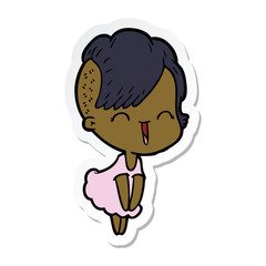 sticker of a happy cartoon hipster girl
