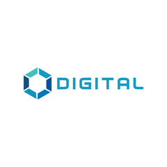 Digital Technology Heptagon Blue Color Symbol Logo Design