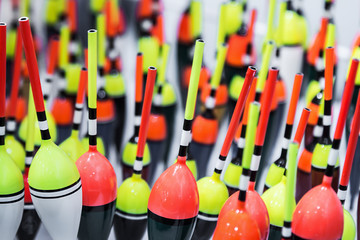 different in color and size fishing floats. Fishing accessories and tackle