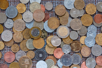 Background of coins of different countries. 