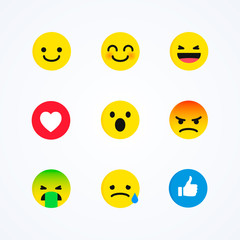 Vector Set of Flat Design Style Social Media Reactions Emoticon