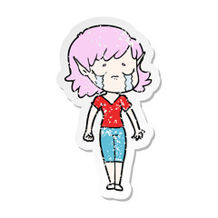distressed sticker of a crying cartoon elf girl