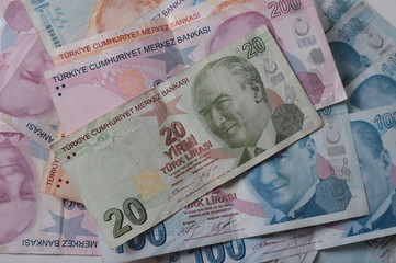 Fototapeta na wymiar Turkish Lira banknotes 