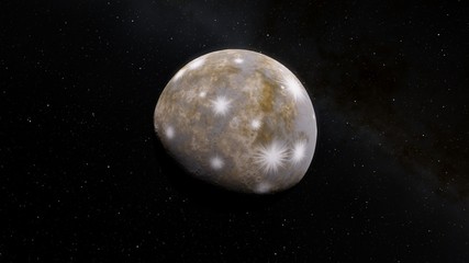 Obraz na płótnie Canvas Exoplanet 3D illustration the planet is cold with craters with a ring against a black sky (Elements of this image furnished by NASA)