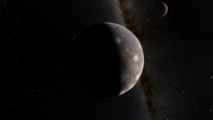 Exoplanet 3D illustration the planet is cold with craters with a ring against a black sky (Elements of this image furnished by NASA)