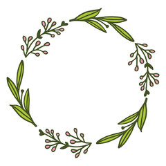 Vector illustration circular green leaf flower frame hand drawn