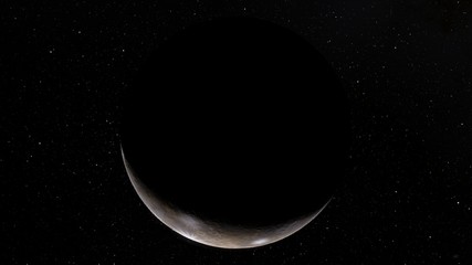 Exoplanet 3D illustration the planet is cold with craters with a ring against a black sky (Elements of this image furnished by NASA)