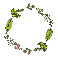Vector illustration circular green leaf flower frame hand drawn