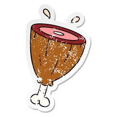 distressed sticker cartoon doodle of a joint of ham
