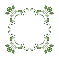 Vector illustration greeting card with green leaf wreath frame hand drawn