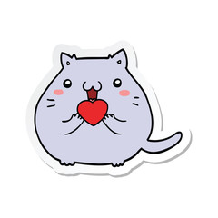 sticker of a cute cartoon cat in love