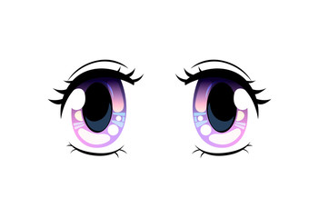 Bright Eyes, Beautiful Eyes with Light Reflections Manga Japanese Style Vector Illustration