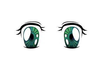 Bright Eyes of Green Cololrs, Beautiful Eyes with Light Reflections Manga Japanese Style Vector Illustration