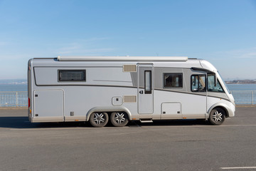 Appledore, North devon, England, UK. February 2019. A large motorhome standing on the waterfront of...