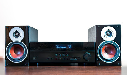 Hi-Fi stereo system musical player, power receiver,  speakers, multimedia center