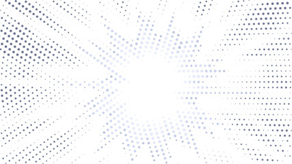 Halftone gradient explosion pattern. Abstract halftone vector dots background. Fireworks dots pattern. Pop Art, Comic small dots. Star rays halftone poster. Shine, sun rays. Light gray, sunrise rays