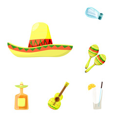 Isolated object of Mexico and tequila logo. Set of Mexico and fiesta stock vector illustration.