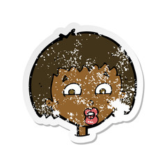retro distressed sticker of a cartoon shocked expression