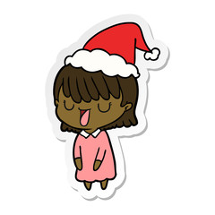 sticker cartoon of a woman wearing santa hat
