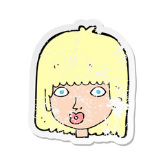 retro distressed sticker of a cartoon surprised woman