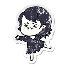 distressed sticker of a annoyed cartoon vampire girl
