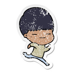distressed sticker of a cartoon smug boy