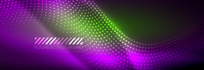 Glowing abstract wave on dark, shiny motion, magic space light. Vector techno abstract background