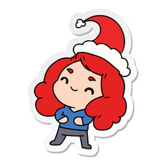 christmas sticker cartoon of kawaii girl