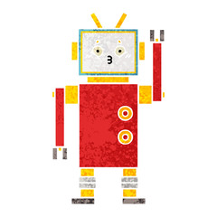 retro illustration style cartoon robot