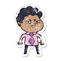 distressed sticker of a cartoon angry man