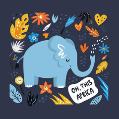 Cute hand drawn elephant character with decoration