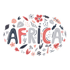 Africa hand drawn lettering with decorations