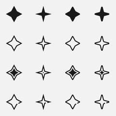 Fototapeta premium Set of four point stars black and white vector icon.