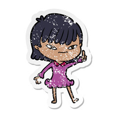 distressed sticker of a cartoon woman with idea