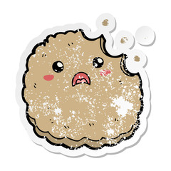 distressed sticker of a cartoon biscuit