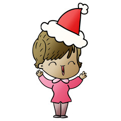 gradient cartoon of a laughing woman wearing santa hat