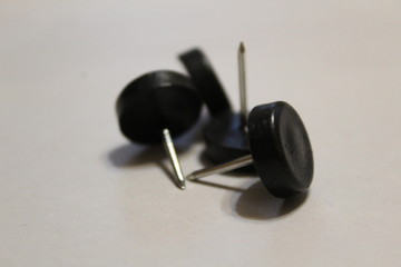 thumb tacks on a white background. a rivet for furniture